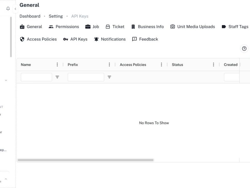 CleanOver Api Keys screen