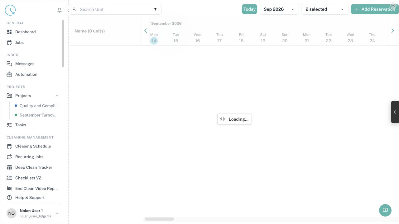 CleanOver Calendar Management screen