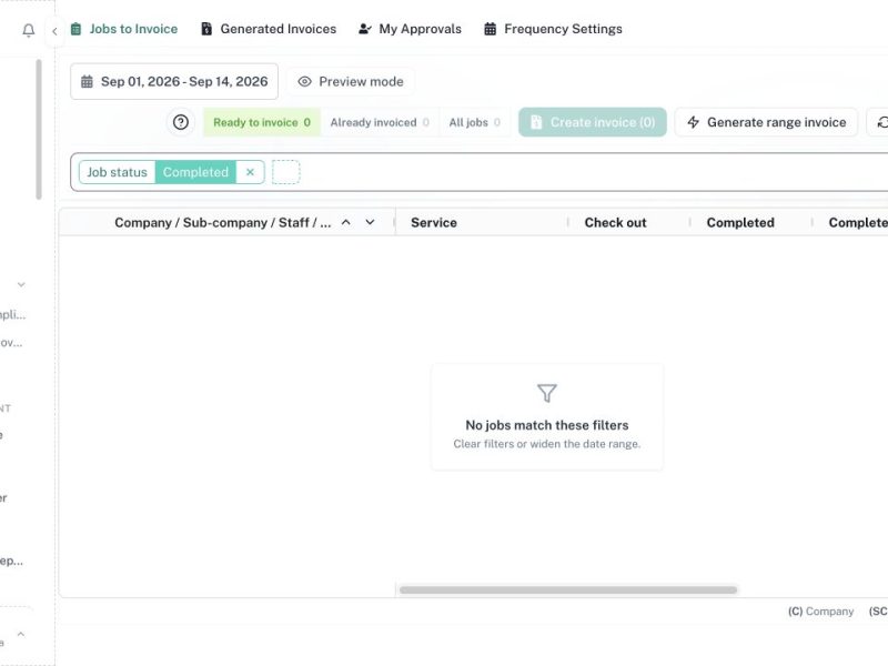 CleanOver Cleaner Invoices Jobs screen