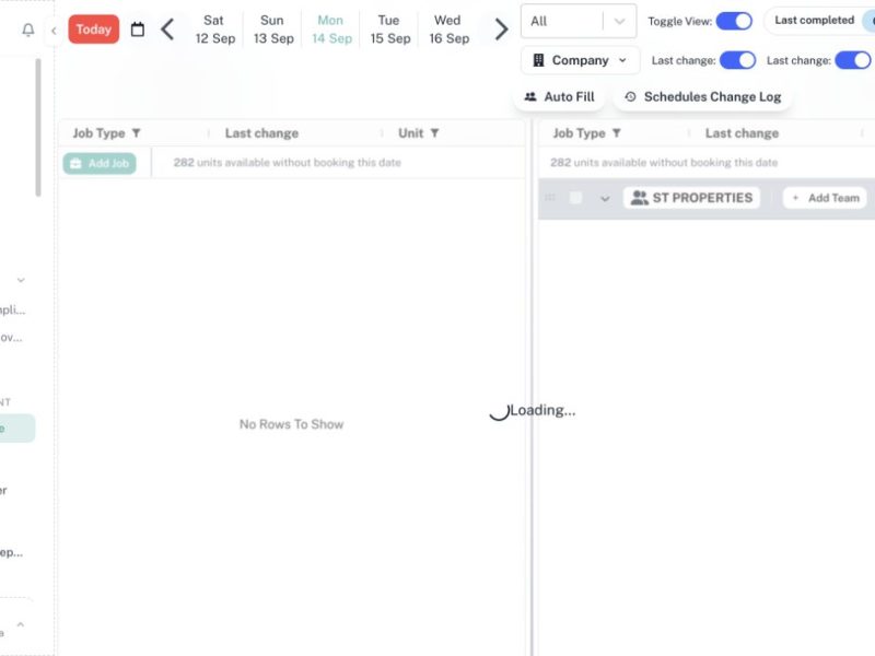 CleanOver Cleaning Schedule screen