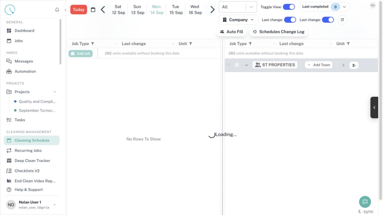 CleanOver Cleaning Schedule screen