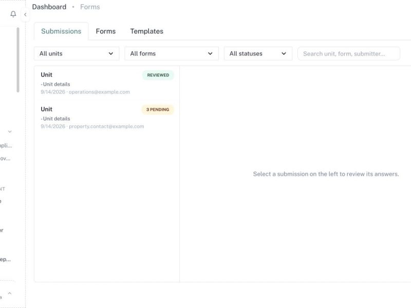 CleanOver Forms screen