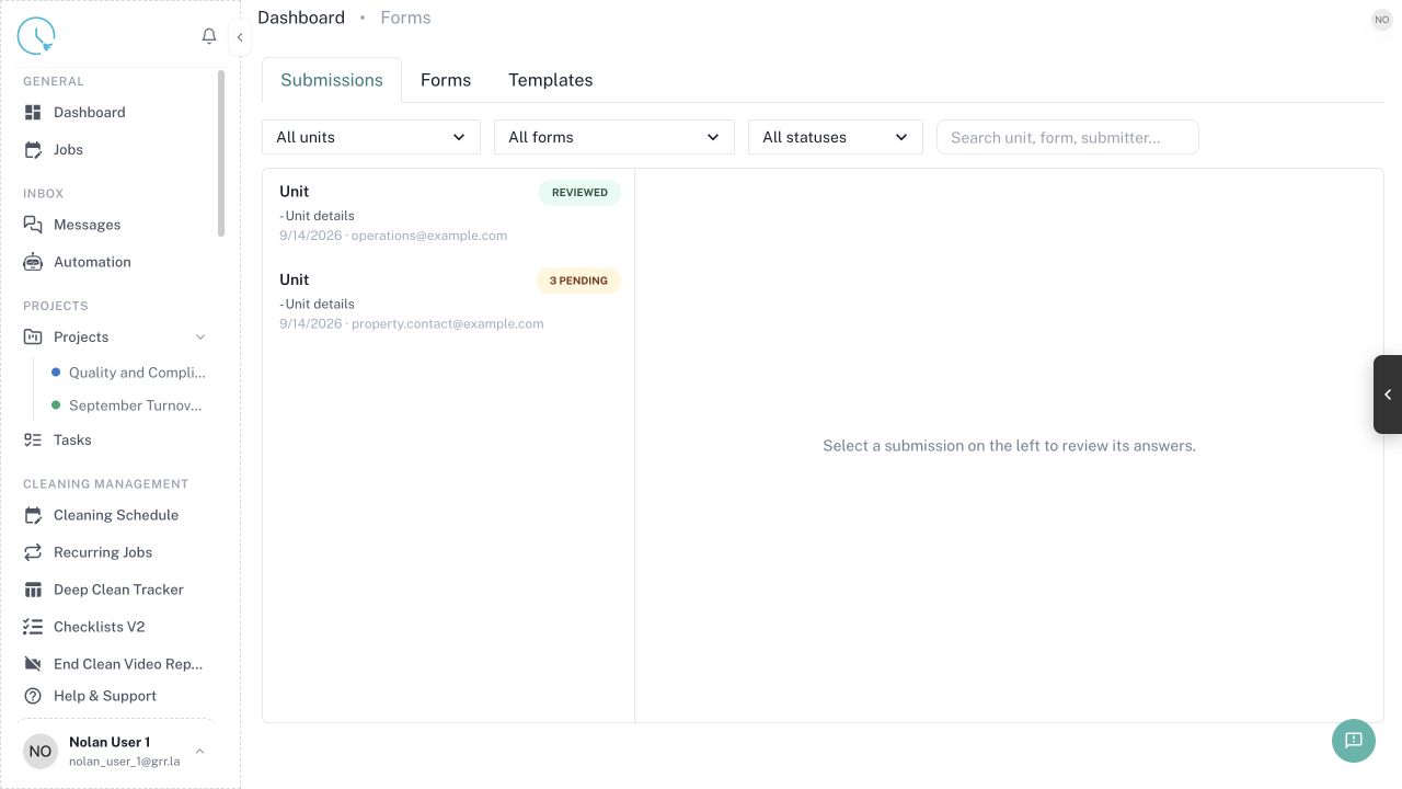 CleanOver Forms screen
