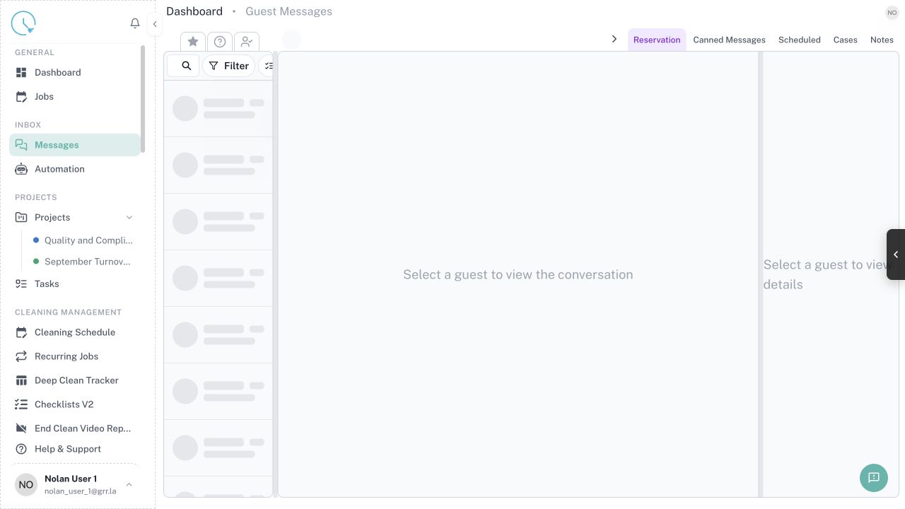 CleanOver Guest Messages screen