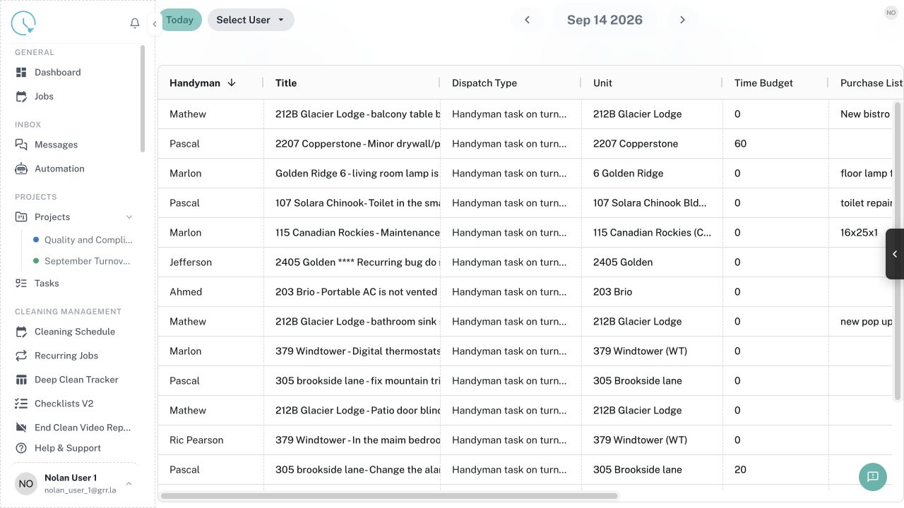 CleanOver Maintenance Schedule screen