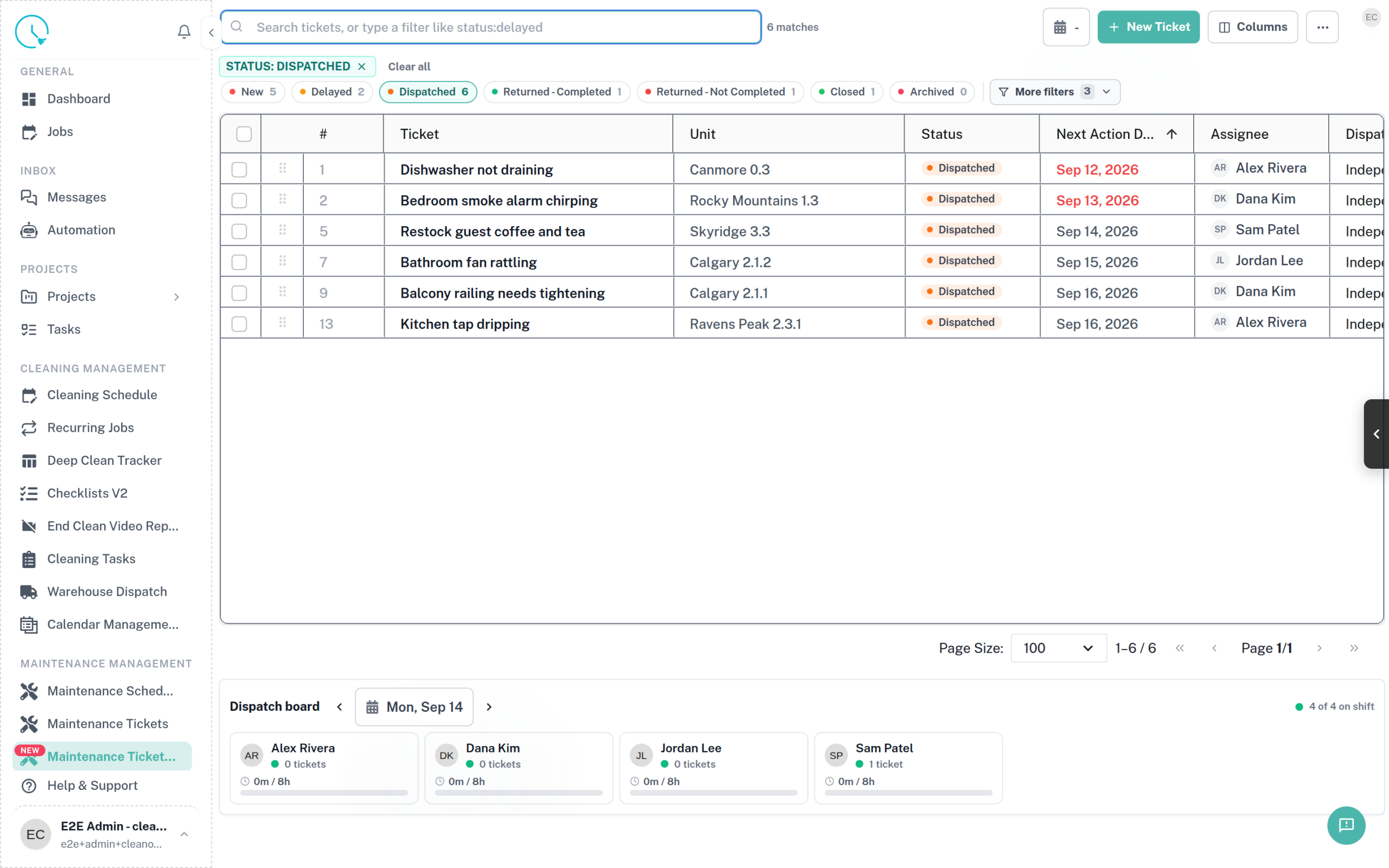 The search box filtering tickets with a field and value
