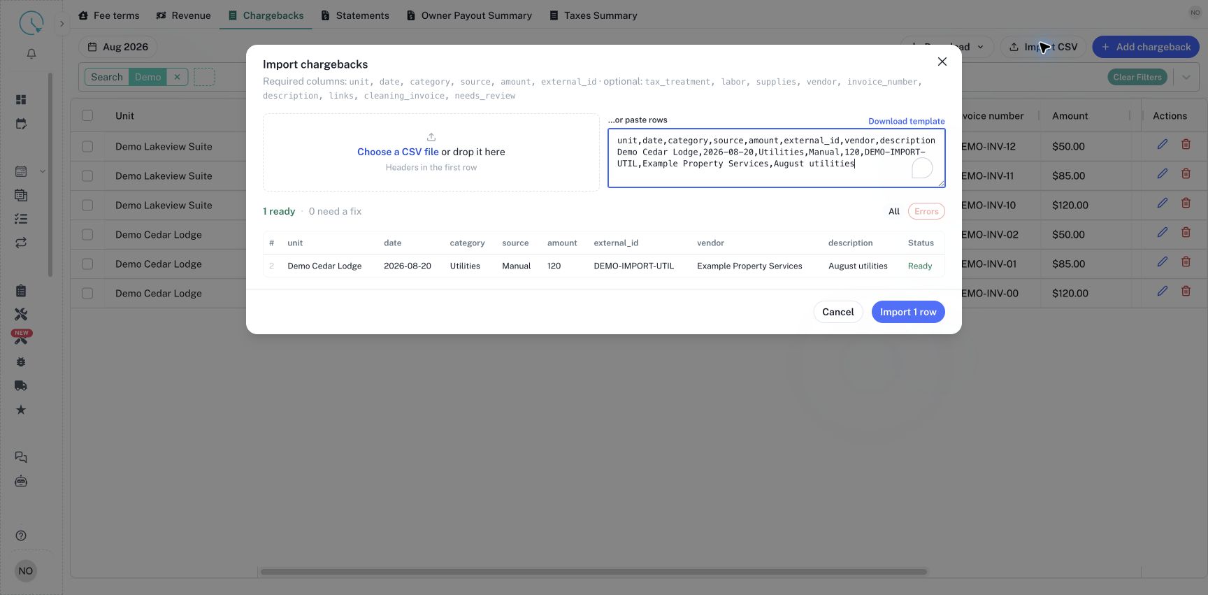 The CSV preview lets you inspect transaction values before saving them.